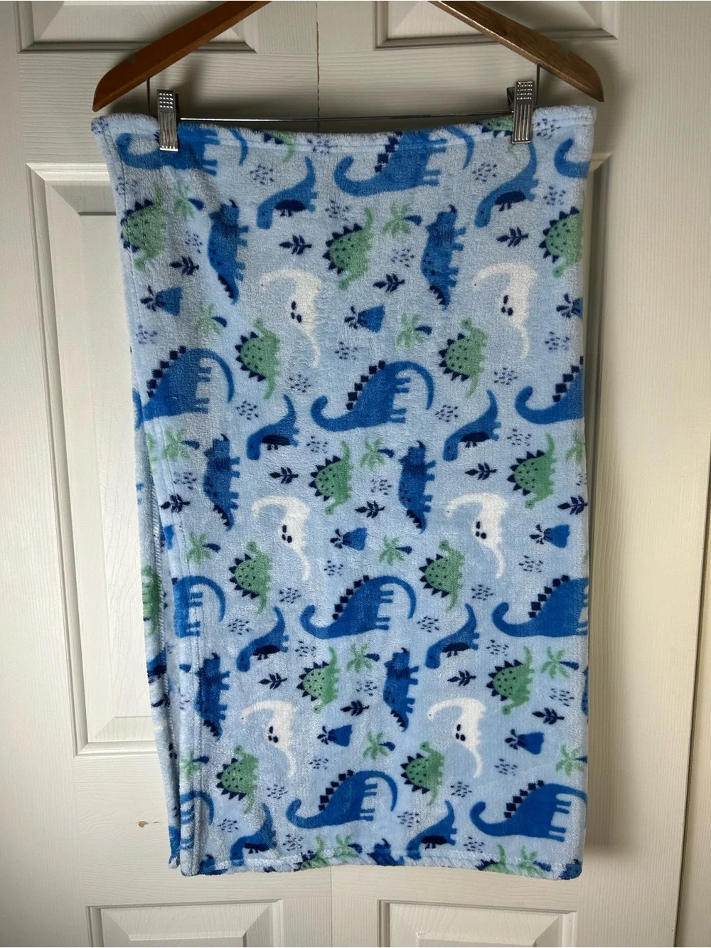 Gentle Steps Blue Green Dinosaurs Baby Blanket Leaves Palm Tree Volcano Dino